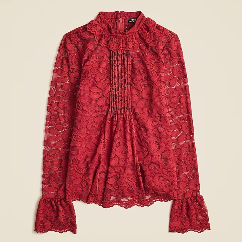 J CREW LACE BLOUSE & CAMI LONG SLEEVE BERRY NWT SZ 8
